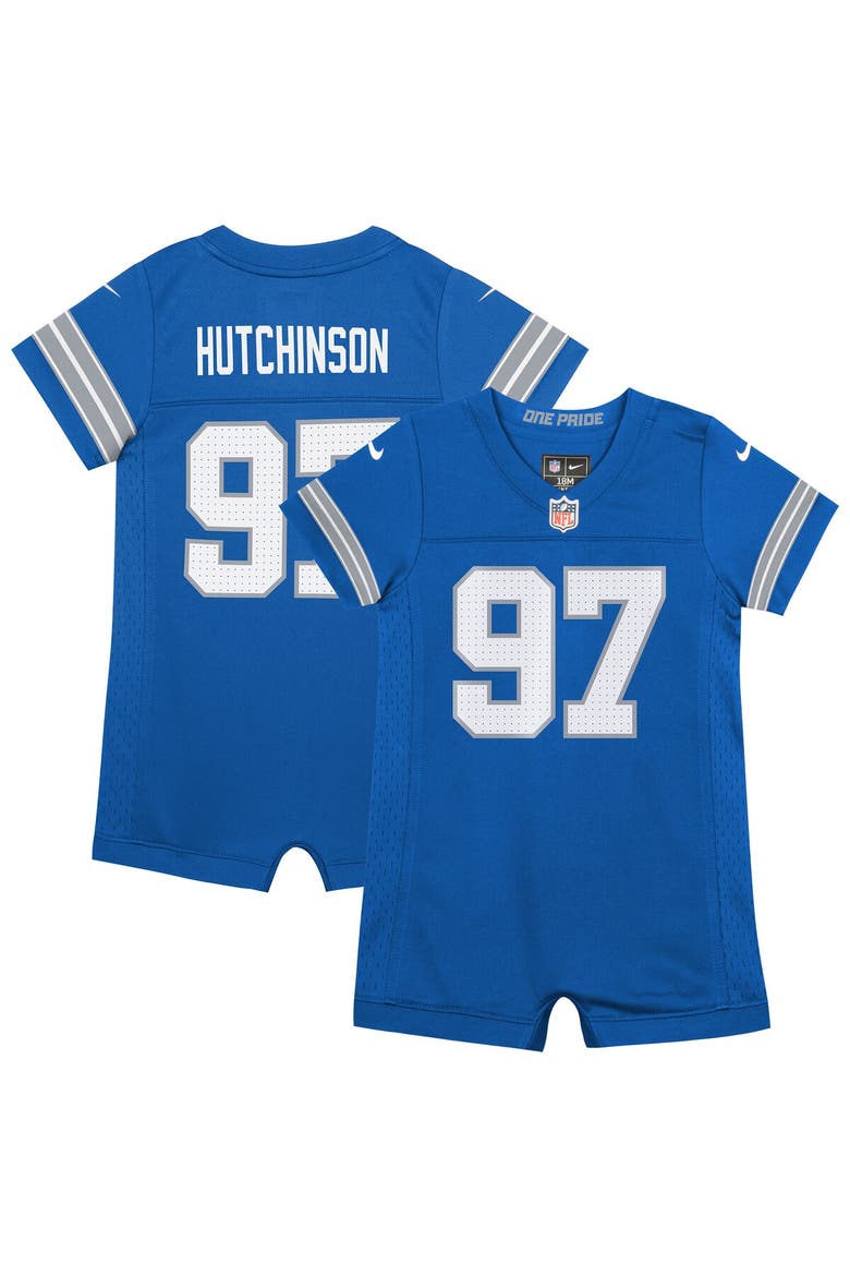 Newborn & Infant Nike Aidan Hutchinson Blue Detroit Lions Game Romper Jersey, Main, color, Blue