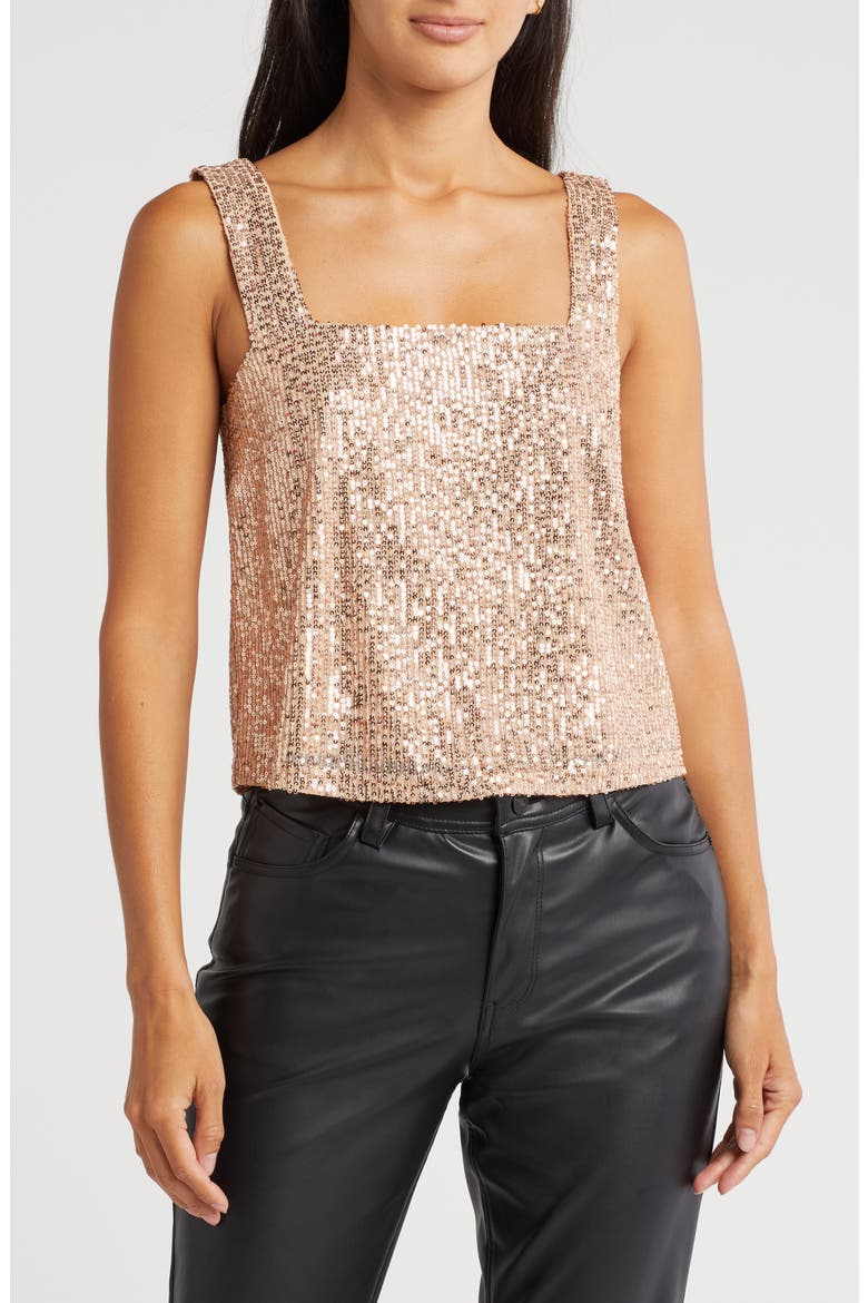 Relaxed Sequin Crop Top, Main, color, ROSE GOLD