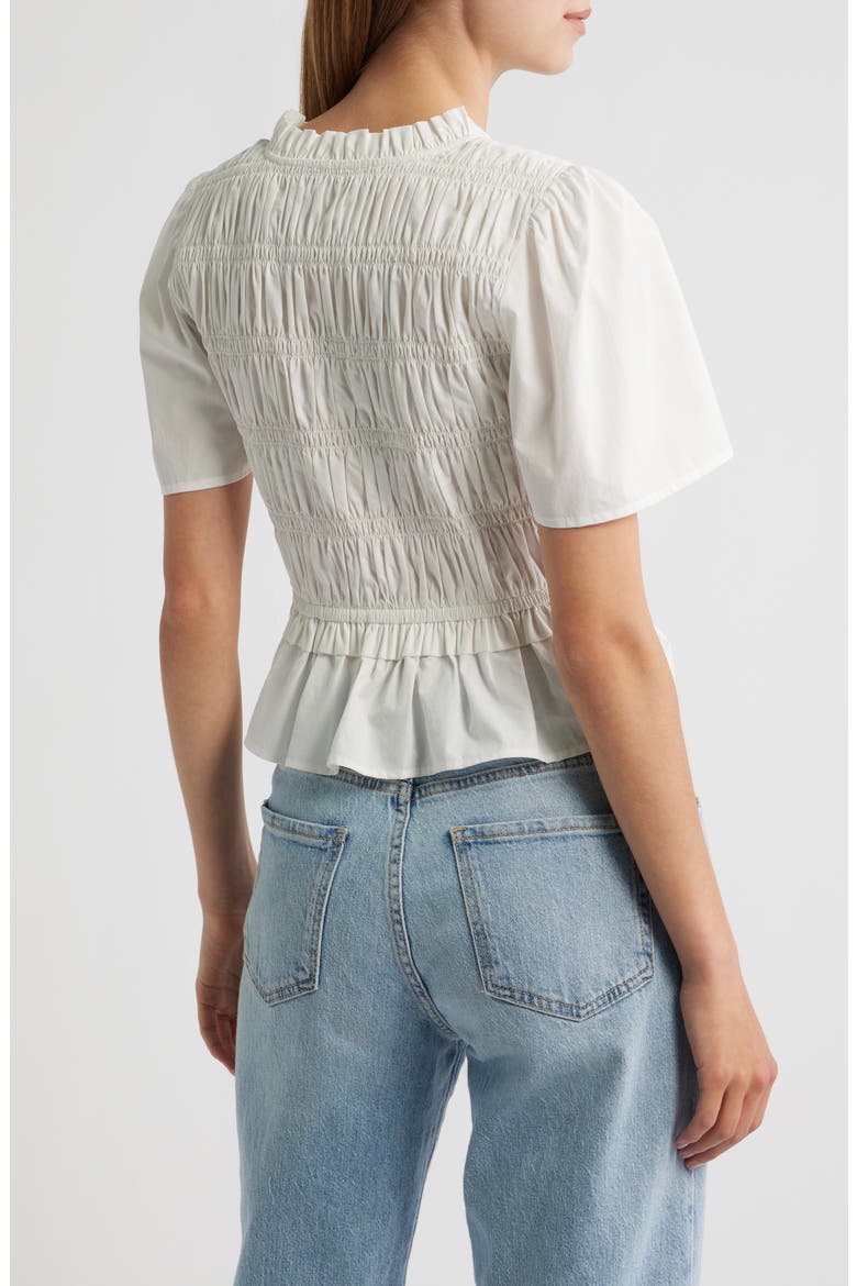 Portia Smocked Ruffle Cotton Blend Crop Top, Alternate, color, WHITE