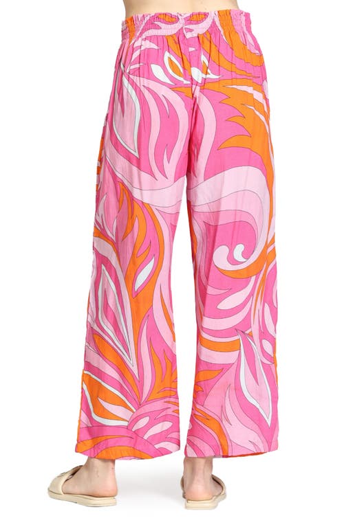 Apny Print Tie Waist Crop Wide Leg Pants In Pink