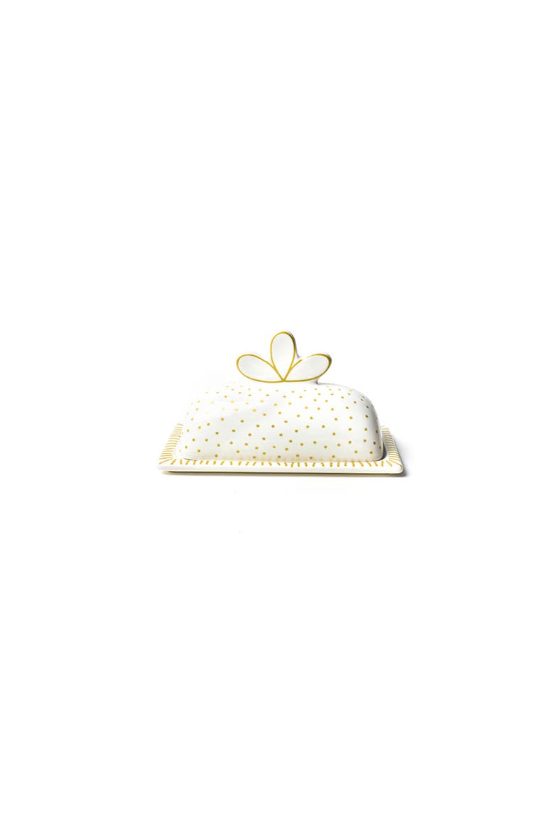 Deco Gold Scallop Knob Butter Dish, Main, color, Yellow
