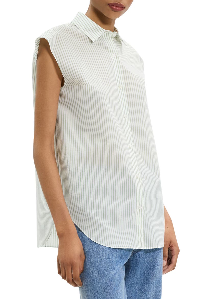 Stripe Cap Sleeve Button-Up Shirt, Alternate, color, GREEN MULTI