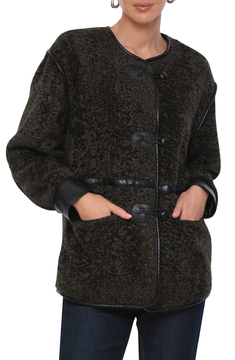 Avec Les Filles Faux Leather Trim Coat, Alternate, color, 