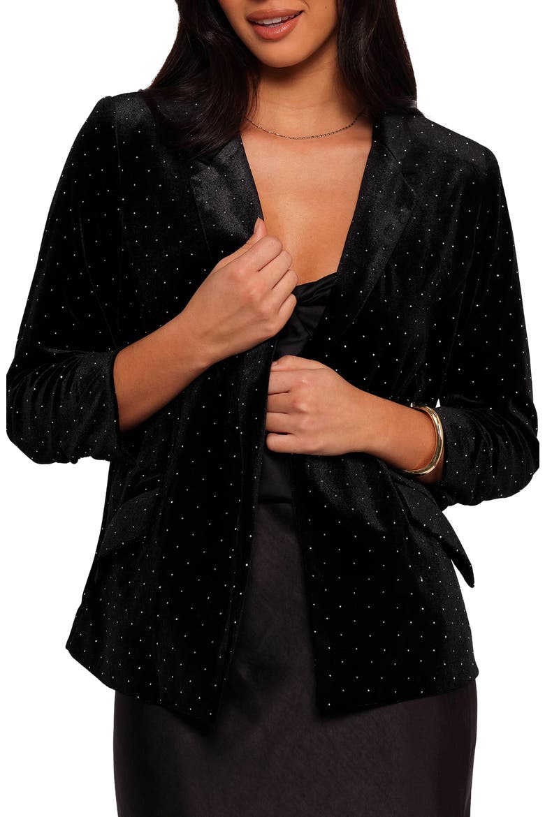 Inka Rhinestone Velvet Blazer, Main, color, BLACK