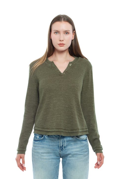 Long Sleeve Henley Mock Double Layer Tee