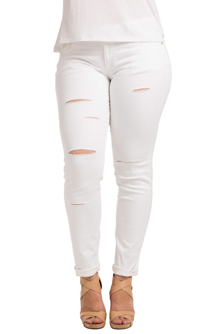 Destroyed Stretch Skinny Boyfriend Jeans, Main, color, WHITE