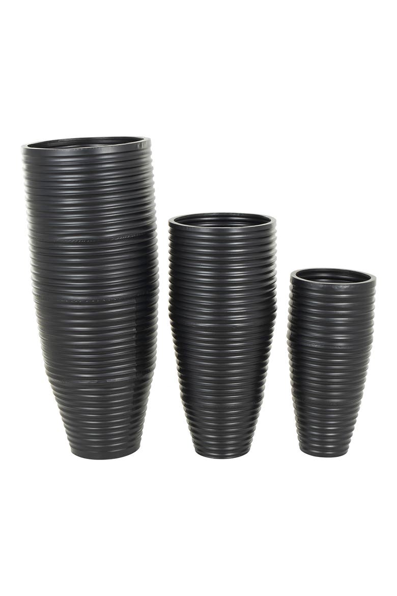 Set Of 3 Metal Vases, Alternate, color, BLACK