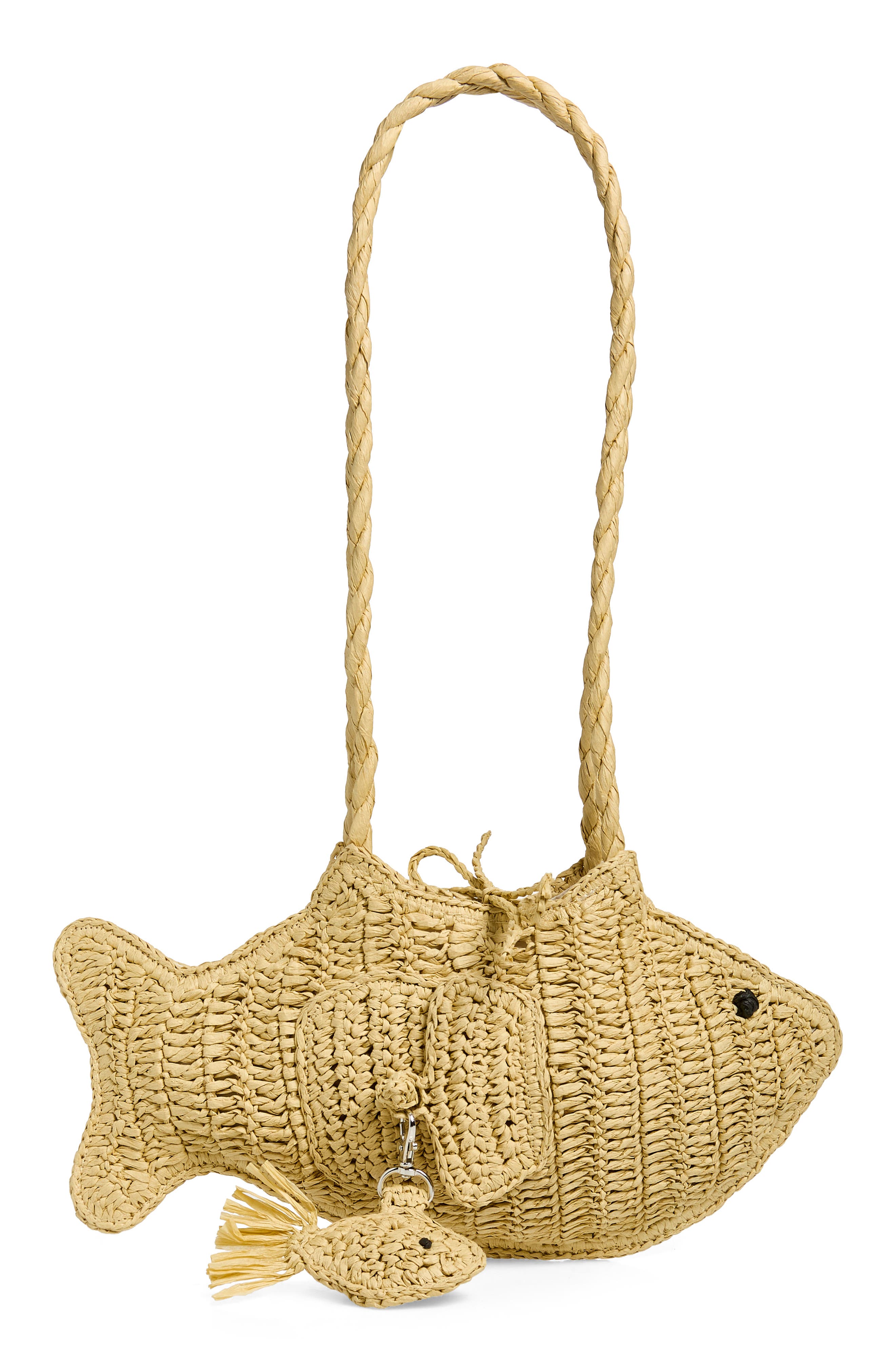 Damson Madder Raffia Fish Shoulder Bag, Main, color, Natural