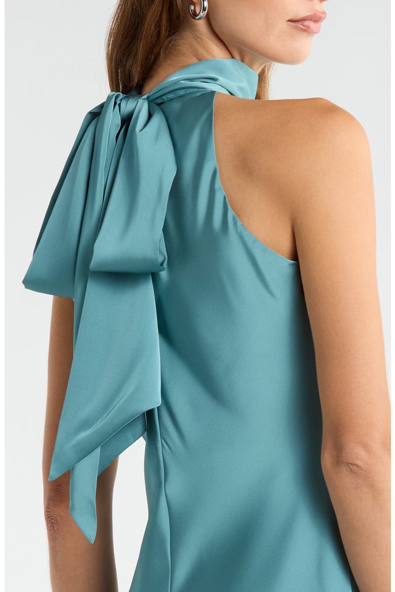 Tie Back Sleeveless High/Low Satin Gown, Alternate, color, PEACOCK TEAL