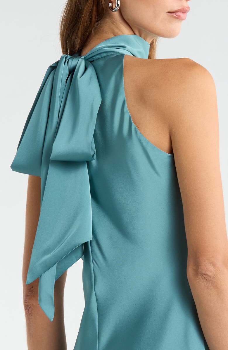 CeCe Tie Back Sleeveless High/Low Satin Gown, Alternate, color, Peacock Teal