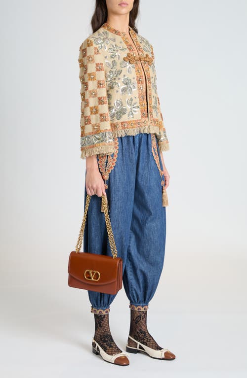 Valentino Garavani Embellished Crop Chambray Balloon Pants