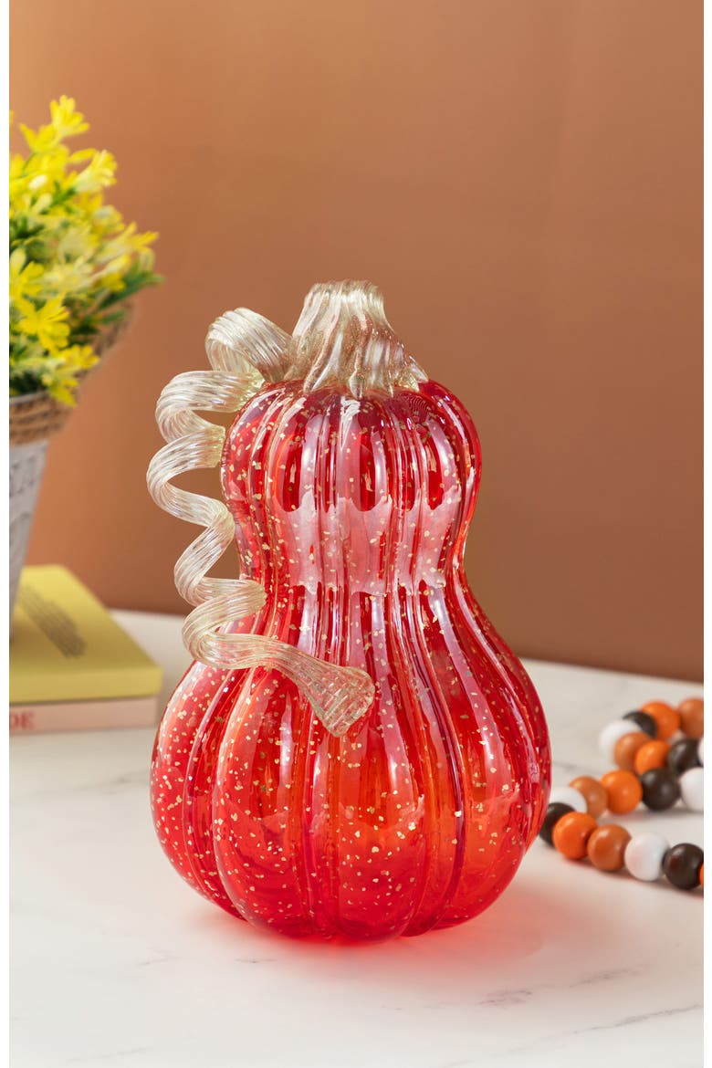 Fall Glass Gourd Pumpkins with Glitter, Alternate, color, Red