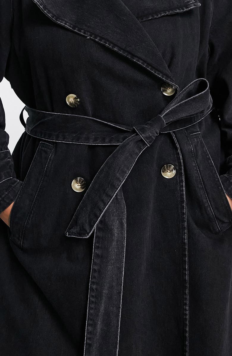 ASOS DESIGN Curve Cotton Denim Trench Coat, Alternate, color,