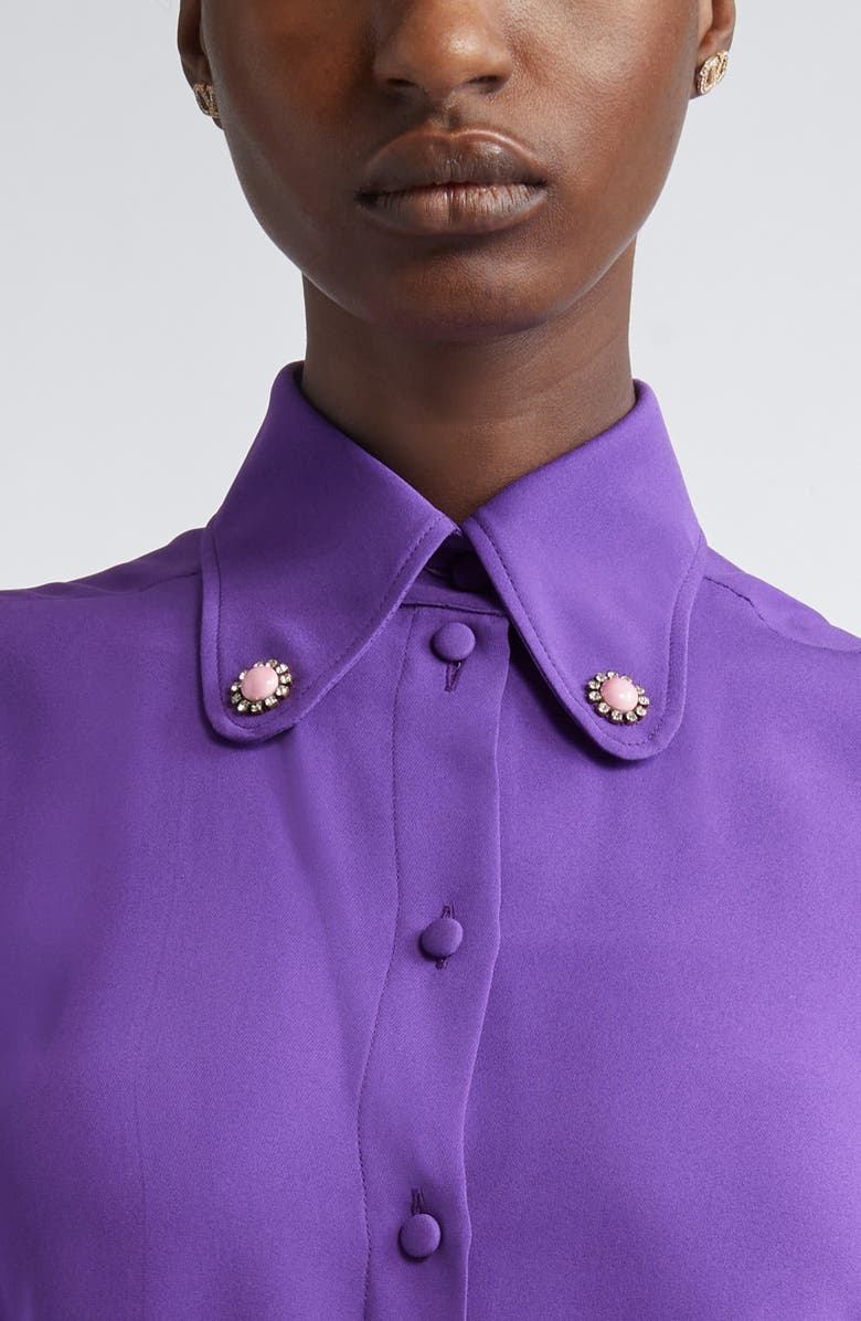 Valentino Garavani Bejeweled Silk Georgette Button-Down Shirt, Alternate, color, 