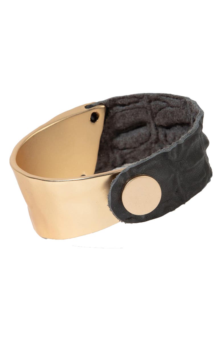 SAACHI Textured Metal & Leather Bracelet, Alternate, color, Black/ Gold