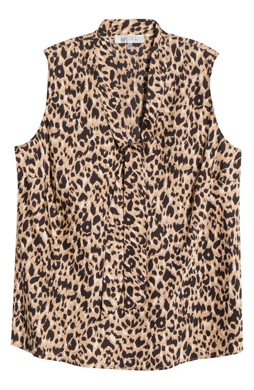 Kasper Sylvia Leopard Print Sleeveless Satin Top In Animal Print