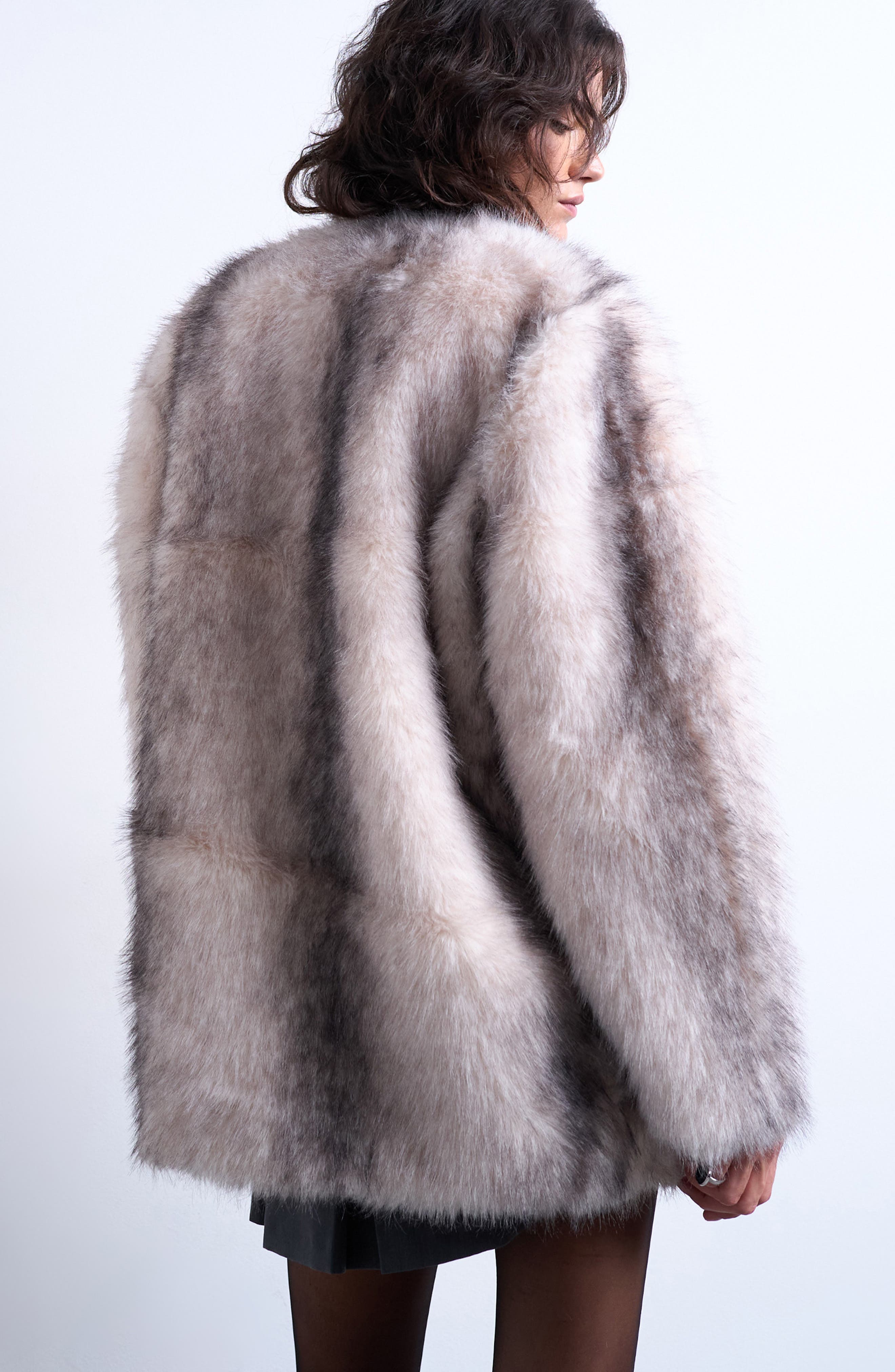 Collarless Faux Fur Coat - image 2