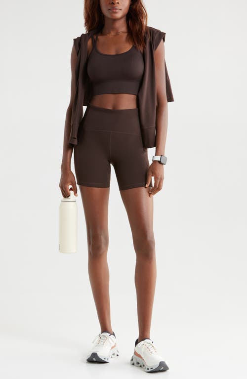 Zella Studio Luxe Pocket Bike Shorts In Brown