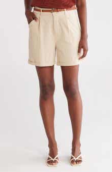 DR2 by Daniel Rainn Belted Pleated Front Stretch Cotton Shorts