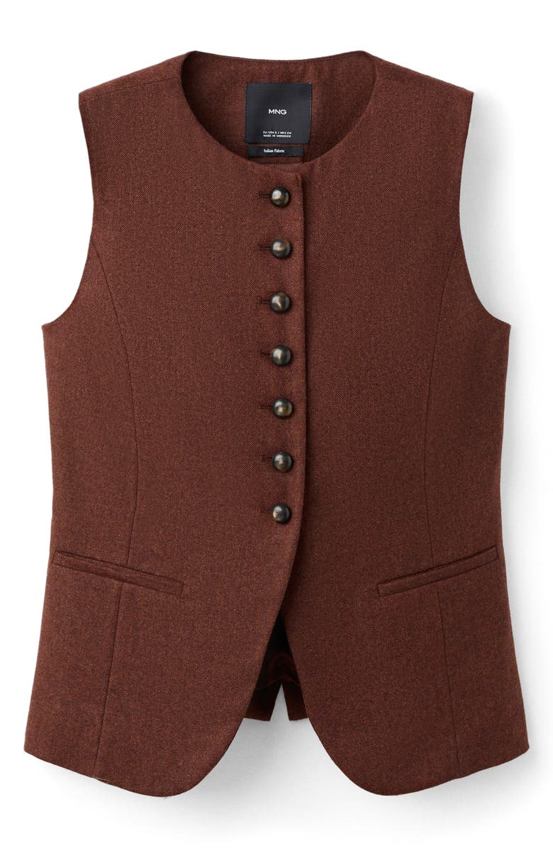 MANGO Button Front Wool Blend Vest, Alternate, color, Tobacco Brown