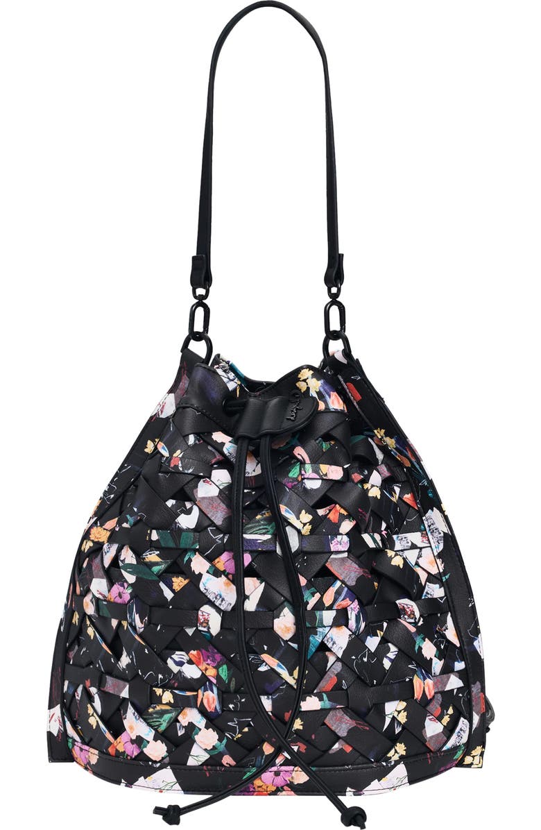 Desigual Floral Woven Faux Leather Backpack, Main, color, Black