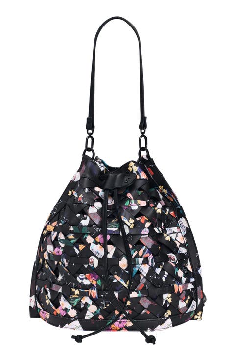 Floral Woven Faux Leather Backpack