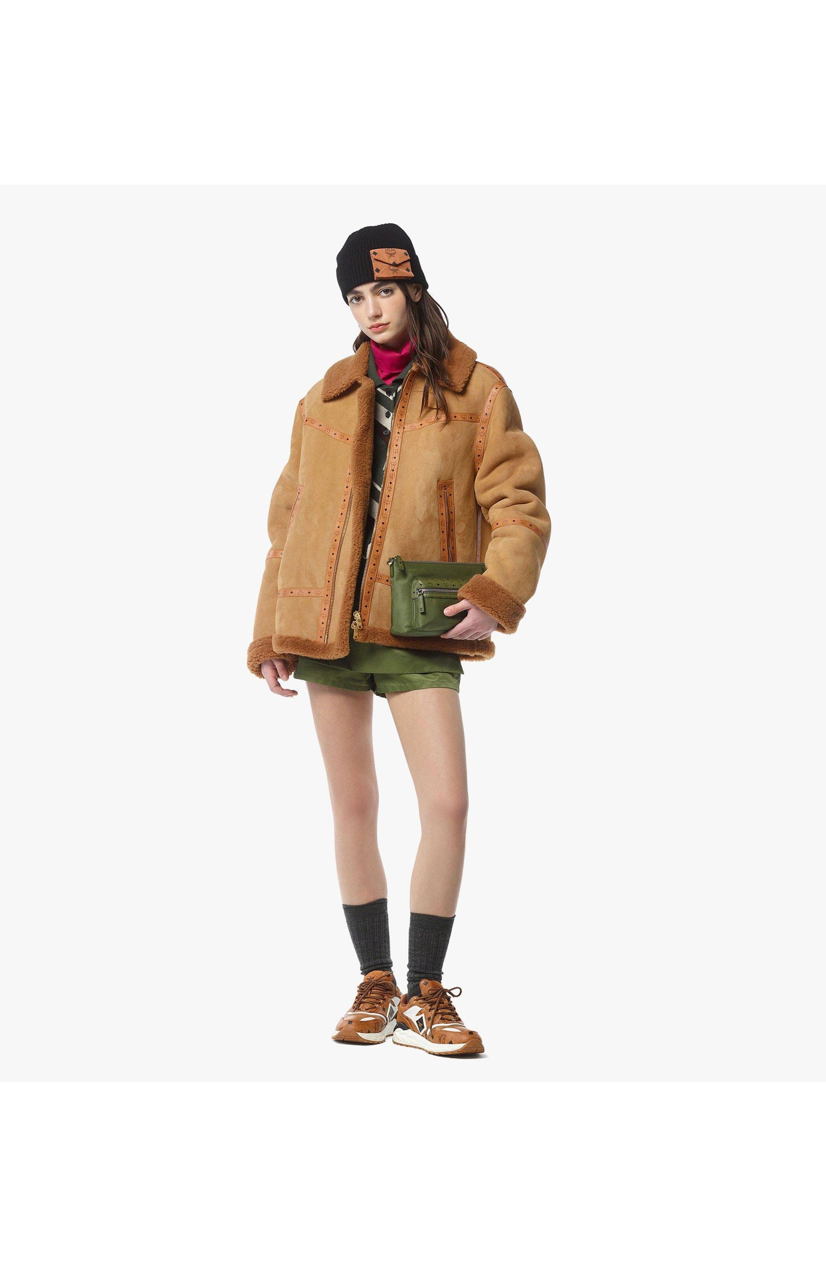 MCM Aren Crossbody in ECONYLÂ<sup>®</sup> and Leather, Alternate, color, Khaki Moss