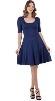 24seven Comfort Apparel Petites Apparel A-Line Knee Length Dress Elbow Length Sleeves