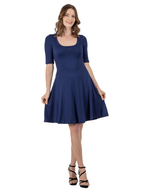 24seven Comfort Apparel A-Line Knee Length Dress Elbow Length Sleeves in Navy  product
