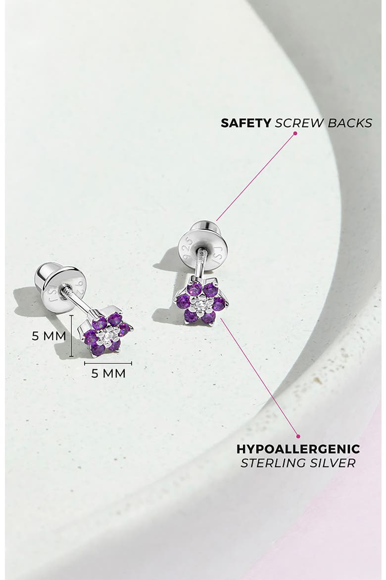 Cubic Zirconia Cluster Flower Earrings, Alternate, color, Purple