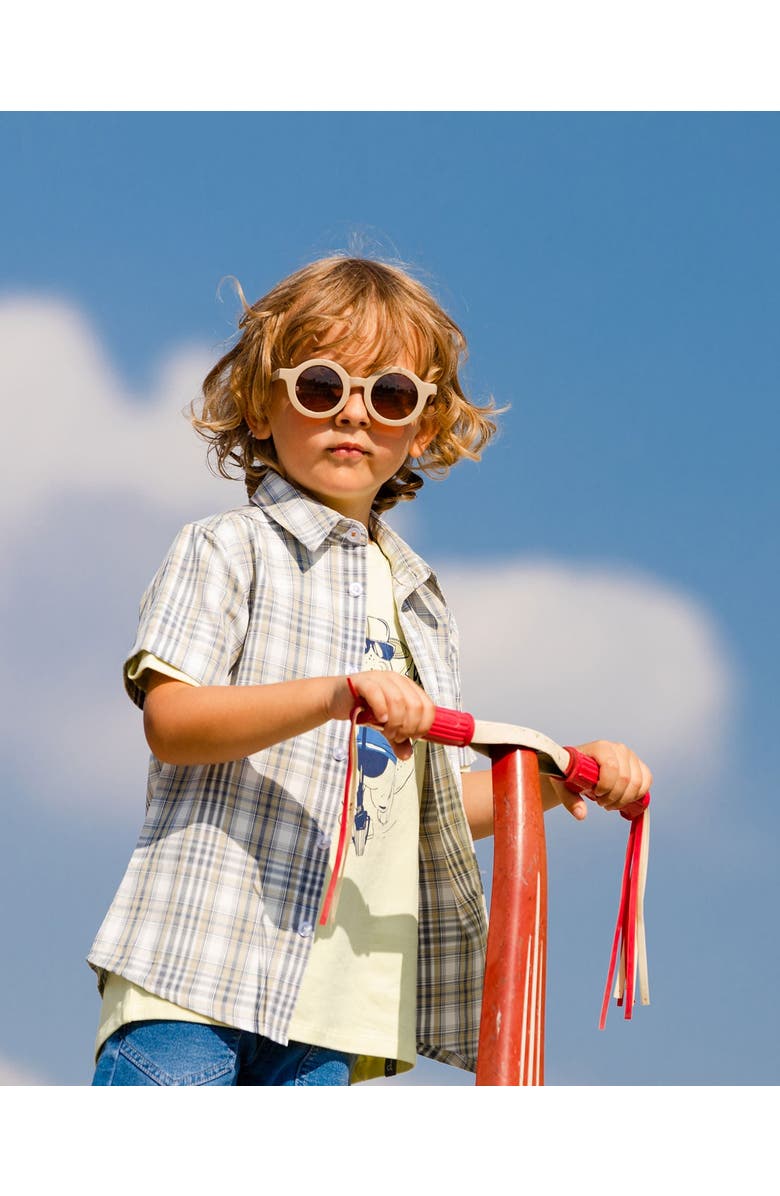 Deux par Deux Baby Boy's Plaid Short Sleeve Shirt Blue Green, Alternate, color, 