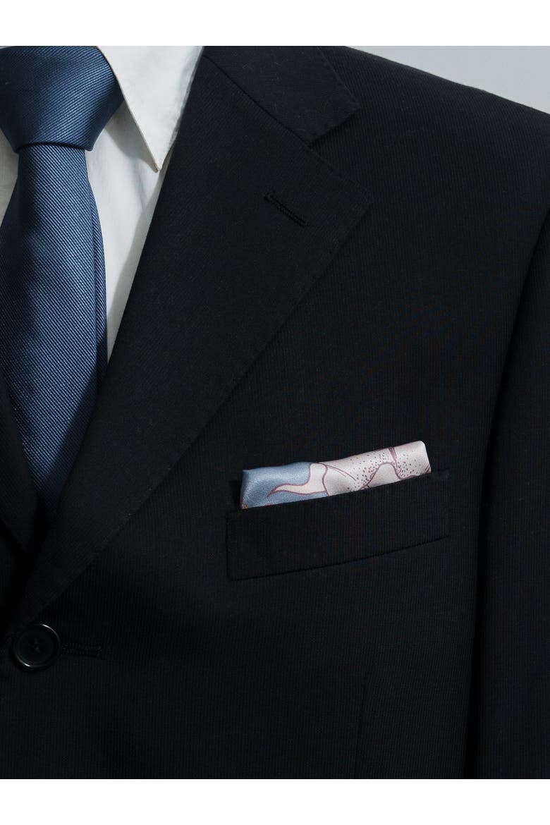 "Datura" Silk Pocket Square, Alternate, color, Slate Blue