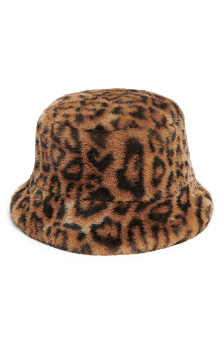 Apparis Amara Leopard Pluche<sup>™</sup> Faux Fur Bucket Hat, Main, color, Leopard