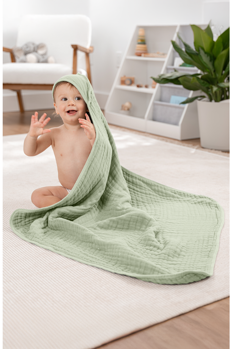 Hooded Baby Towels - 6 Layers, Pack of 2, Alternate, color, Sage