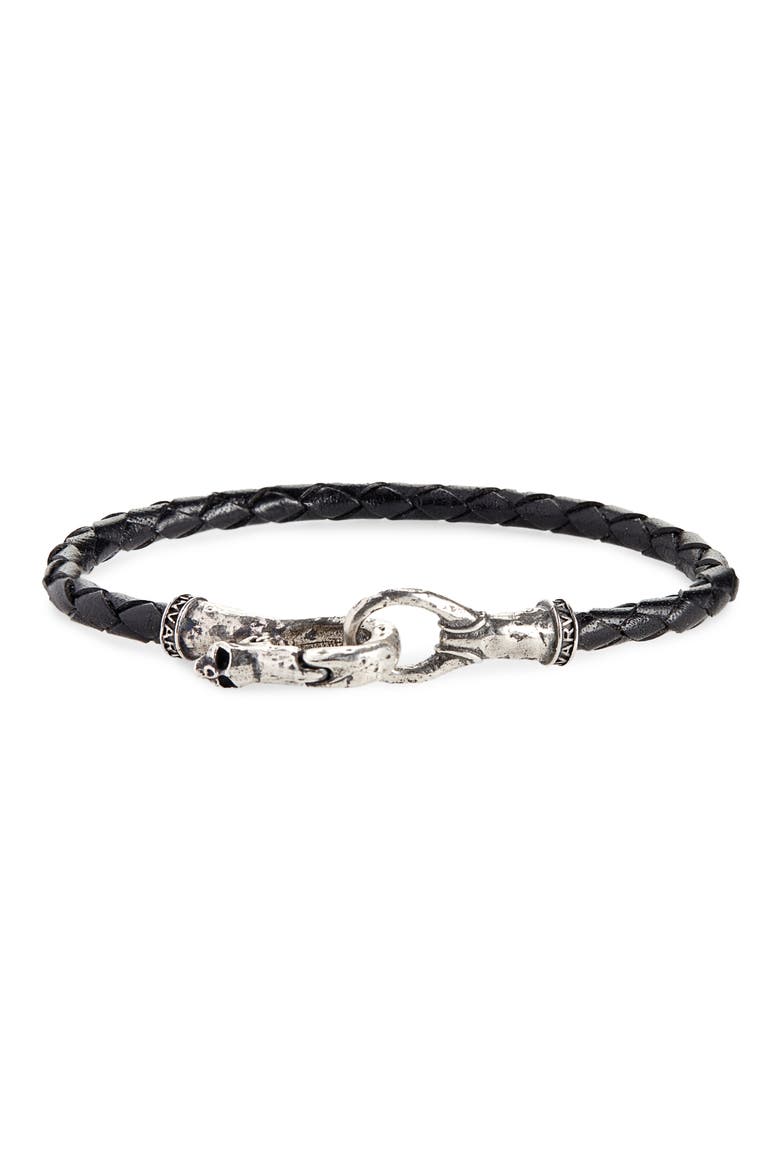Braided Leather Bracelet, Main, color, BLACK