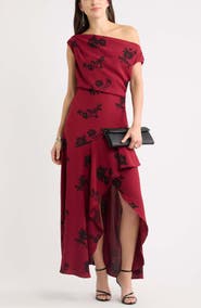 Chelsea28 Cascading Ruffle Crepe One-Shoulder Gown