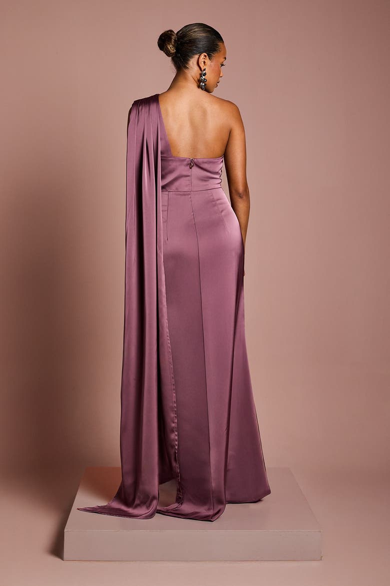 Petite One Shoulder Maxi Dress, Alternate, color, Dark Mauve