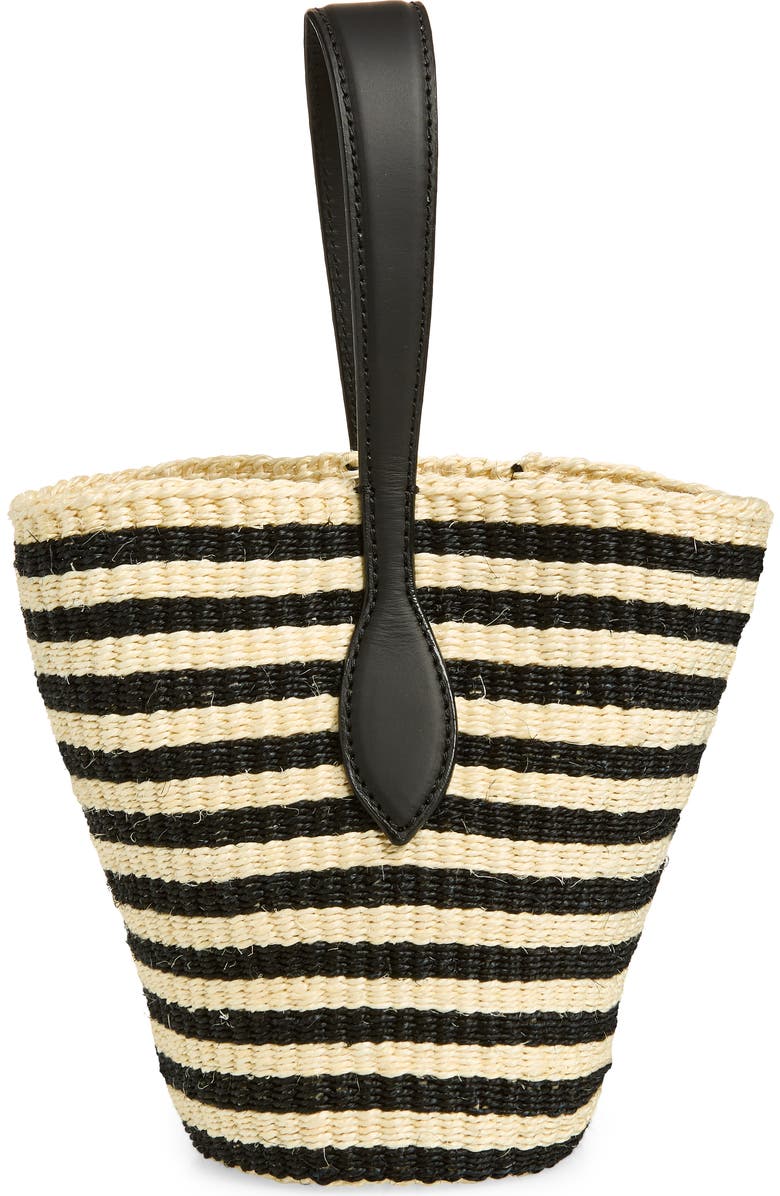LIFFNER Single Handle Straw Basket Tote, Main, color, Black/ Cream