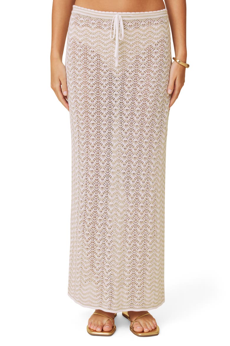 Eleni Stripe Pointelle Sweater Skirt, Main, color, WHITE/ LIGHT FAWN