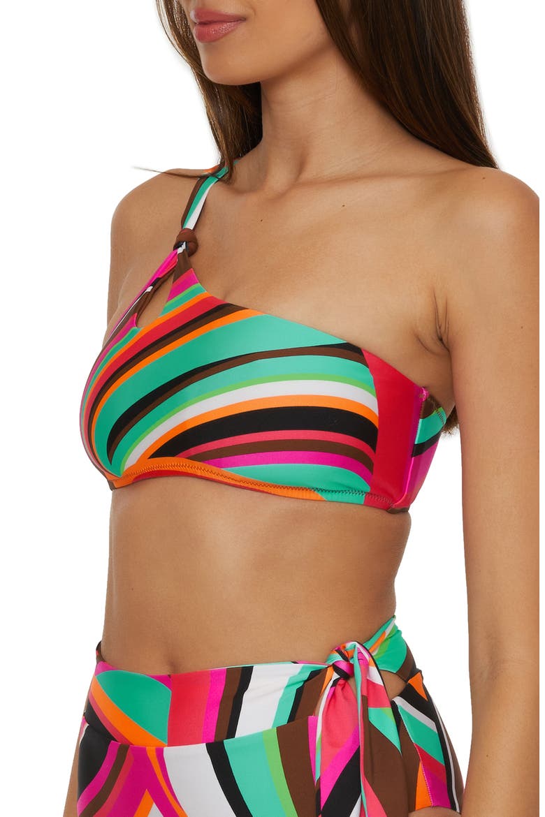 Swoop One-Shoulder Bikini Top, Alternate, color, PINK MULTI