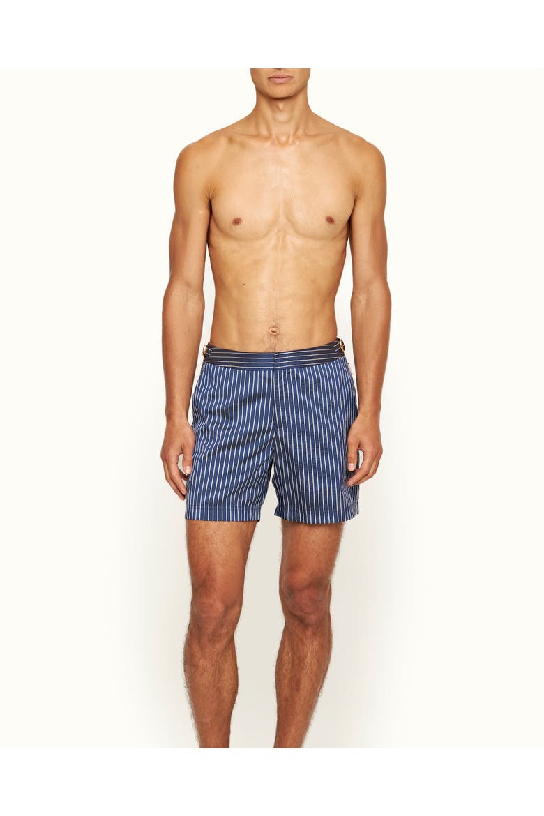 Bulldog Tailored-Fit Swim Shorts, Alternate, color, River Blue/White Sand Stripe