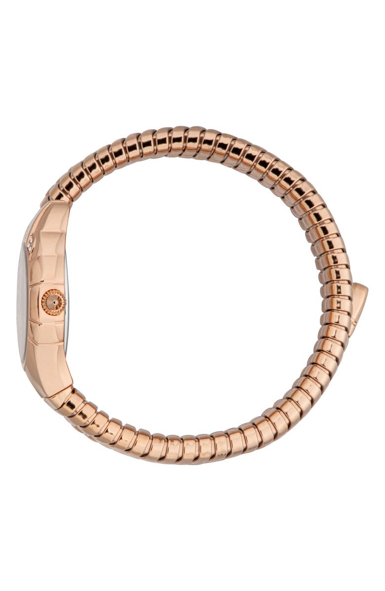 Just Cavalli Snake Amanta Wraparound Rose Gold Tone Bracelet Watch, 22.5mm x 32.5mm, Alternate, color, Silver/ Rose Gold