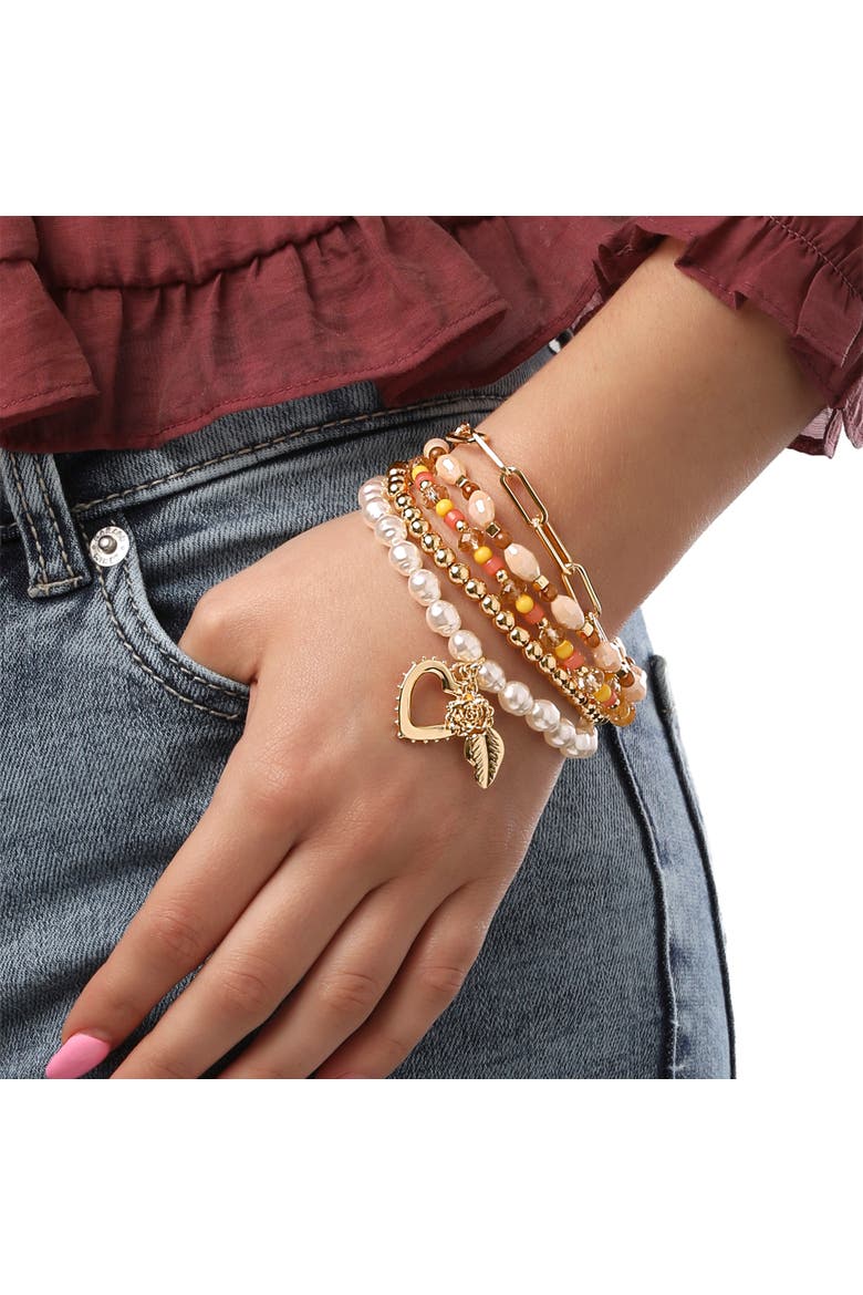 Stackable Gold-Tone and Bead Bracelets for Women 5-Piece Set, Alternate, color, Gold-Tone