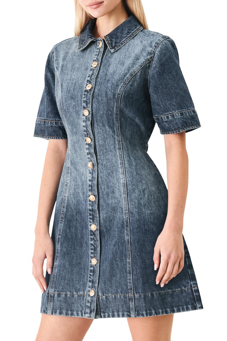 Short Sleeve Denim Minidress, Alternate, color, INDIGO