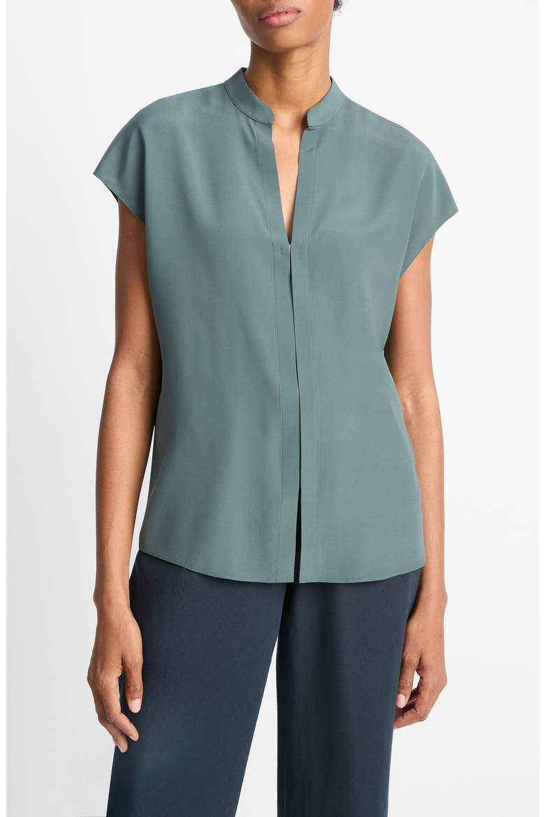 Cap Sleeve Silk Blend Top, Main, color, TEAL STONE/ CLAY SAGE