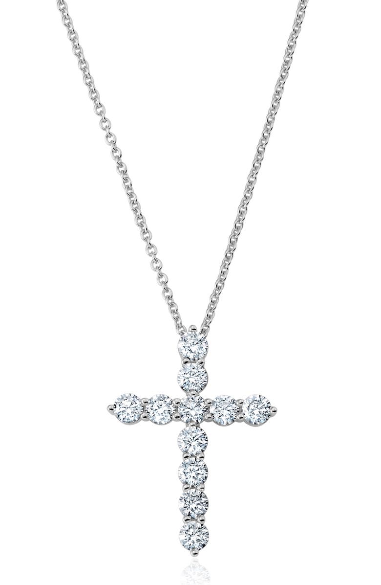 Crislu Round Cubic Zirconia Cross Pendant Necklace, Main, color, Pure Platinum/ Clear Stone