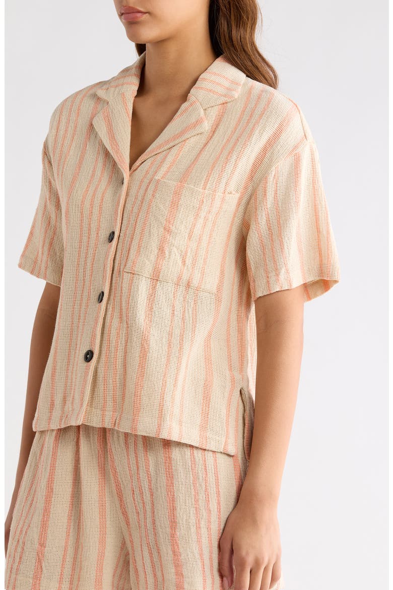 Knit Short Sleeve Button-Up Cover-Up Shirt, Alternate, color, CAYENNE STRIPE