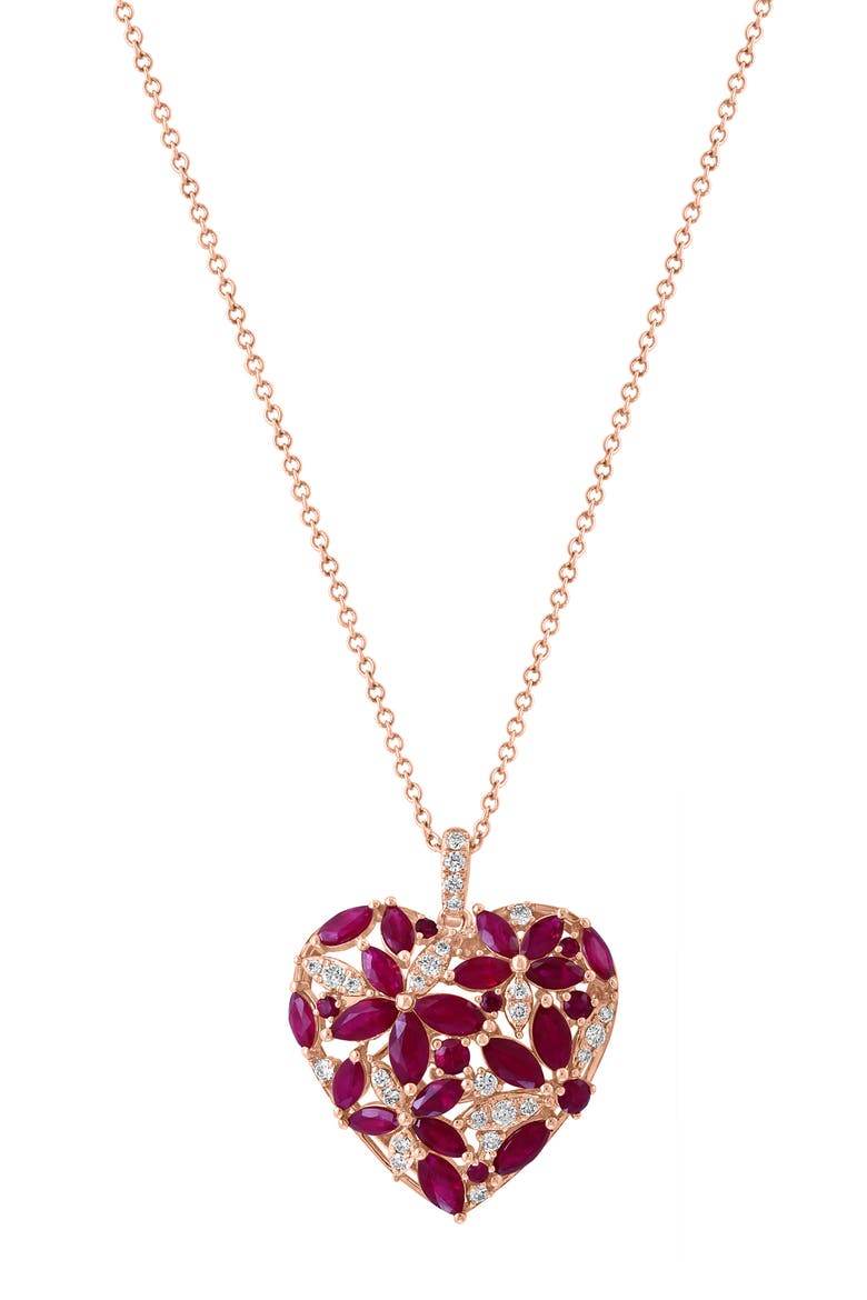 14K Rose Gold Ruby Heart of Romance Pendant, Alternate, color, Red