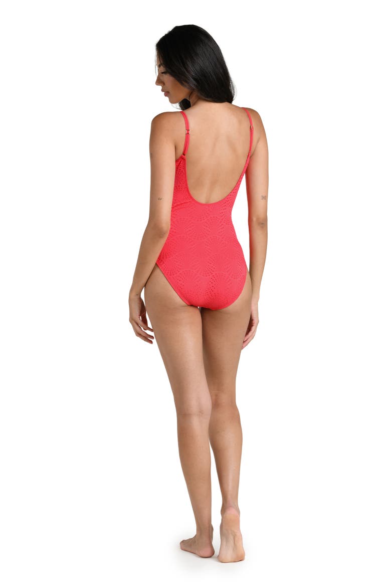 Shellbound Plunge One-Piece Swimsuit, Alternate, color, GUAVA