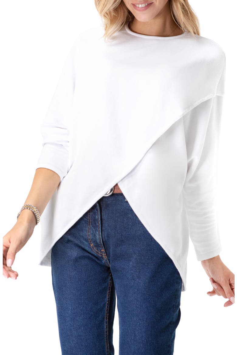 Let Loose Crossover Long Sleeve Maternity/Nursing Knit Top, Main, color, WHITE